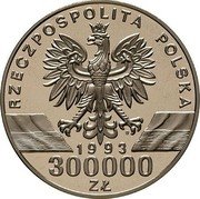 Poland 300000 Zlotych Barn Swallow. Trial Strike 1993 MW RZECZPOSPOLITA POLSKA MW 1993 300000 ZŁ coin obverse Poland 300000 Zlotych Barn Swallow. Trial Strike 1993 MW RZECZPOSPOLITA POLSKA MW 1993 300000 ZŁ coin obverse