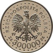 Poland 300000 Zlotych Winter Olympics. Trial Strike 1993 MW RZECZPOSPOLITA POLSKA 1993 MW ZŁ 300000 ZŁ coin obverse Poland 300000 Zlotych Winter Olympics. Trial Strike 1993 MW RZECZPOSPOLITA POLSKA 1993 MW ZŁ 300000 ZŁ coin obverse