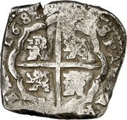 Spain 4 Reales (Charles II. Madrid Mint) HISPANIARVM REX 1681 coin reverse Spain 4 Reales (Charles II. Madrid Mint) HISPANIARVM REX 1681 coin reverse