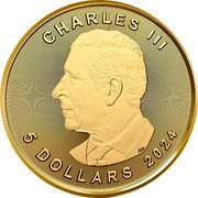 Canada 5 Dollars Charles III. Maple Leaf 2024  CHARLES III 5 DOLLARS 2024 coin obverse