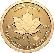 Canada 5 Dollars (Maple Leaf) CANADA 1965 2025 FINE GOLD 1/10 OZ OR PUR 9999 JK coin reverse Canada 5 Dollars (Maple Leaf) CANADA 1965 2025 FINE GOLD 1/10 OZ OR PUR 9999 JK coin reverse