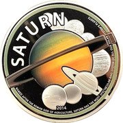 Cook Islands 5 Dollars (Saturn) SATURN 2014 NAMED AFTER THE ROMAN GOD OF AGRICULTURE, SATURN HAS THE MOST SPECTACULAR RING SYSTEM OF ALL OUR SOLAR SYSTEM'S PLANETS INTERNATIONAL YEAR OF ASTRONOMY 2009 THE SOLAR SYSTEM coin reverse