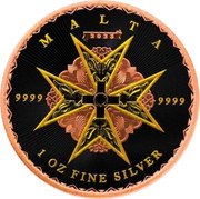 Malta 5 Euro Maltese Cross. Black & Rose 2023 MALTA 2023 9999 9999 1 OZ FINE SILVER coin reverse Malta 5 Euro Maltese Cross. Black & Rose 2023 MALTA 2023 9999 9999 1 OZ FINE SILVER coin reverse