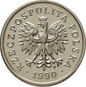 Poland 5 Groszy Circulation Coin. Five Oak Leaves. Trial Strike 1990 MW RZECZPOSPOLITA POLSKA MW 1990 coin obverse
