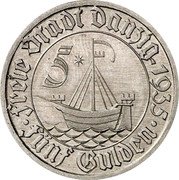 Poland 5 Gulden (Danzig. Pattern) FREIE STADT DANZIG 1935 FÜNF GULDEN 5 coin obverse Poland 5 Gulden (Danzig. Pattern) FREIE STADT DANZIG 1935 FÜNF GULDEN 5 coin obverse