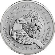 UK 5 Pounds The British Lion and The American Eagle. Privy Bell. Frosted 2024 THE LION AND THE EAGLE 2024 JM coin reverse UK 5 Pounds The British Lion and The American Eagle. Privy Bell. Frosted 2024 THE LION AND THE EAGLE 2024 JM coin reverse