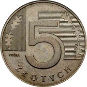 Poland 5 Zlotych Circulation Coin. Trial Strike 1994 MW 5 ZŁOTYCH PRÓBA coin reverse Poland 5 Zlotych Circulation Coin. Trial Strike 1994 MW 5 ZŁOTYCH PRÓBA coin reverse