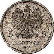 Poland 5 Zlotych (November Uprising. Test Strike) 5 5 ZŁOTYCH 1930 coin obverse Poland 5 Zlotych (November Uprising. Test Strike) 5 5 ZŁOTYCH 1930 coin obverse