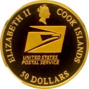 Cook Islands 50 Dollars (Benjamin Franklin Stamp) ELIZABETH II COOK ISLANDS UNITED STATES POSTAL SERVICE 50 DOLLARS coin obverse
