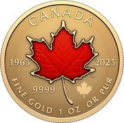 Canada 50 Dollars (Maple Leaf. Colored) CANADA 1965 2025 FINE GOLD 1 OZ OR PUR 9999 JK coin reverse Canada 50 Dollars (Maple Leaf. Colored) CANADA 1965 2025 FINE GOLD 1 OZ OR PUR 9999 JK coin reverse