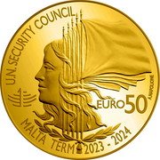 Malta 50 Euro (Malta on the United Nations Security Council) A.NAPOLIONE U.N. SECURITY COUNCIL MALTA TERM 2023 - 2024 EURO 50 coin reverse Malta 50 Euro (Malta on the United Nations Security Council) A.NAPOLIONE U.N. SECURITY COUNCIL MALTA TERM 2023 - 2024 EURO 50 coin reverse
