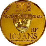 France 50 Euro (Paris Olympic Games) KM# 3406 2024 50 EURO VIIIE , OLYMPIADE PARIS 1924 COMITÉ OLYMPIQUE FRANÇAIS RF 100 ANS HÉRITAGE OLYMPIQUE PARIS 1924 coin obverse
