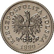 Poland 50 Groszy Circulation Coin. Trial Strike 1990 MW RZECZPOSPOLITA POLSKA MW 1990 coin obverse