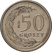 Poland 50 Groszy Circulation Coin. Trial Strike 1990 MW PRÓBA 50 GROSZY coin reverse