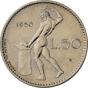 Italy 50 Lire (Vulcan. Pattern) KM# Pn42.2 1950 L.50 R PROVA IN NICHEL coin reverse