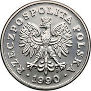Poland 50 Zlotych (Circulation Coin. Trial Strike) RZECZPOSPOLITA POLSKA MW 1990 coin obverse
