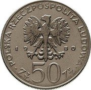 Poland 50 Zlotych Kazimierz I Odnowiciel. Trial Strike 1980 MW POLSKA RZECZPOSPOLITA LUDOWA 19 80 MW ZŁ 50 ZŁ coin obverse Poland 50 Zlotych Kazimierz I Odnowiciel. Trial Strike 1980 MW POLSKA RZECZPOSPOLITA LUDOWA 19 80 MW ZŁ 50 ZŁ coin obverse