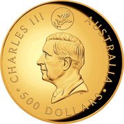 Australia 500 Dollars (Wedge-tailed Eagle 10th Anniversary) DT CHARLES III AUSTRALIA 500 DOLLARS coin obverse Australia 500 Dollars (Wedge-tailed Eagle 10th Anniversary) DT CHARLES III AUSTRALIA 500 DOLLARS coin obverse