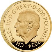 UK 500 Pounds (The Waterloo Medal Allied Leaders) CHARLES III D G REX F D 500 POUNDS 2024 MJ coin obverse