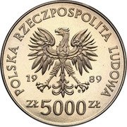 Poland 5000 Zlotych (Henryk Sucharski. Trial Strike) POLSKA RZECZPOSPOLITA LUDOWA 19 89 MW ZŁ 5000 ZŁ coin obverse