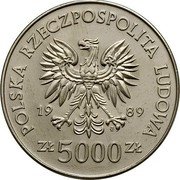 Poland 5000 Zlotych Preserved Monuments of Torun. Trial Strike 1989 MW POLSKA RZECZPOSPOLITA LUDOWA 19 89 MW ZŁ 5000 ZŁ coin obverse