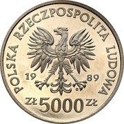 Poland 5000 Zlotych (Wladyslaw II Jagiello Half Length. Trial Strike) POLSKA RZECZPOSPOLITA LUDOWA 19 89 MW ZŁ 5000 ZŁ coin obverse Poland 5000 Zlotych (Wladyslaw II Jagiello Half Length. Trial Strike) POLSKA RZECZPOSPOLITA LUDOWA 19 89 MW ZŁ 5000 ZŁ coin obverse
