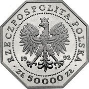 Poland 50000 Zlotych 200th Anniversary Order of Military Valour. Trial Strike 1992 MW RZECZPOSPOLITA POLSKA 1992 MW ZŁ 50000 ZŁ coin obverse Poland 50000 Zlotych 200th Anniversary Order of Military Valour. Trial Strike 1992 MW RZECZPOSPOLITA POLSKA 1992 MW ZŁ 50000 ZŁ coin obverse