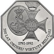 Poland 50000 Zlotych 200th Anniversary Order of Military Valour. Trial Strike 1992 MW PRÓBA 1792-1992 200 LAT ORDERU VIRTUTI MILITARI AN coin reverse Poland 50000 Zlotych 200th Anniversary Order of Military Valour. Trial Strike 1992 MW PRÓBA 1792-1992 200 LAT ORDERU VIRTUTI MILITARI AN coin reverse