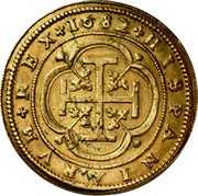 Spain 8 Escudos (Charles II. Segovia Mint. 1st Type) HISPANIARVM REX 1687 coin reverse Spain 8 Escudos (Charles II. Segovia Mint. 1st Type) HISPANIARVM REX 1687 coin reverse