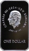 New Zealand One Dollar Paris Olympics. Ingot 2024 Proof CHARLES III 2024 NEW ZEALAND SJF .999 AG 1OZ 2024 ONE DOLLAR coin obverse New Zealand One Dollar Paris Olympics. Ingot 2024 Proof CHARLES III 2024 NEW ZEALAND SJF .999 AG 1OZ 2024 ONE DOLLAR coin obverse