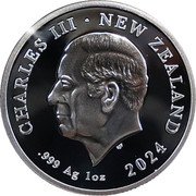 New Zealand One Dollar (Paris Olympics) CHARLES III NEW ZEALAND SJF .999 AG 1OZ 2024 coin obverse
