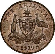 Australia One Shilling (George V Debased Pattern) ONE SHILLING ADVANCE AUSTRALIA 1919 M coin reverse Australia One Shilling (George V Debased Pattern) ONE SHILLING ADVANCE AUSTRALIA 1919 M coin reverse