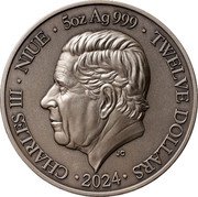 Niue Twelve Dollars (Libra) CHARLES III NIUE 5OZ AG 999 TWELVE DOLLARS JC 2024 coin obverse Niue Twelve Dollars (Libra) CHARLES III NIUE 5OZ AG 999 TWELVE DOLLARS JC 2024 coin obverse