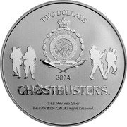 Niue Two Dollars (Ghostbusters) TWO DOLLARS PUBLIC SEAL OF NIUE ATUA NIUE TUKULAGI 2024 GHOSTBUSTERS™ 1 OZ .999 FINE SILVER TM & © 2024 CPII. ALL RIGHTS RESERVED. coin obverse