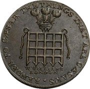 UK 1/2 Penny (Middlesex. William Williams) RENDER TO CESAR THE THINGS THAT ARE CESAR'S coin obverse UK 1/2 Penny (Middlesex. William Williams) RENDER TO CESAR THE THINGS THAT ARE CESAR'S coin obverse