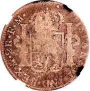 USA 1/4 Dollar (Hard Times Token. W. Scott Pittsburgh. PA. Counterstamped on a Mexico 1800 2 Reales) HISPAN ET IND REX MO 2R T H coin reverse