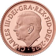 UK 1/4 Sovereign Quarter. 200th Anni. of Jean Baptiste Merlen’s Shield Design 2024 In Sets MJ CHARLES III DEI GRA REX FID DEF 2025 coin obverse UK 1/4 Sovereign Quarter. 200th Anni. of Jean Baptiste Merlen’s Shield Design 2024 In Sets MJ CHARLES III DEI GRA REX FID DEF 2025 coin obverse