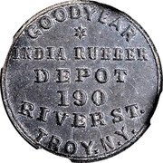 USA 1 Cent (Civil War Merchant Token. Fred A. Plum Goodyear Rubber Depot Troy. New York) GOODYEAR INDIA RUBBER DEPOT 190 RIVER ST. TROY. N.Y. coin reverse USA 1 Cent (Civil War Merchant Token. Fred A. Plum Goodyear Rubber Depot Troy. New York) GOODYEAR INDIA RUBBER DEPOT 190 RIVER ST. TROY. N.Y. coin reverse