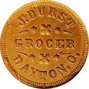 USA 1 Cent (Civil War Merchant Token. J. Durst Grocer Dayton. Ohio) J. DURST GROCER DAYTON, O. coin obverse USA 1 Cent (Civil War Merchant Token. J. Durst Grocer Dayton. Ohio) J. DURST GROCER DAYTON, O. coin obverse