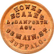 USA 1 Cent Civil War Merchant Token. L. Danforth Howes Scales Buffalo. New York 1863  HOWES SCALES L. DANFORTH AGT. 93 MAIN, ST. BUFFALO. coin obverse USA 1 Cent Civil War Merchant Token. L. Danforth Howes Scales Buffalo. New York 1863  HOWES SCALES L. DANFORTH AGT. 93 MAIN, ST. BUFFALO. coin obverse