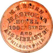 USA 1 Cent (Civil War Merchant Token. M.F. Beirn. Magnolia Hotel Philadelphia) M.F. BEIRN MAGNOLIATHOTEL 100 S 8TH ST & 416 LIBRARY ST PHILADELPHIA coin obverse USA 1 Cent (Civil War Merchant Token. M.F. Beirn. Magnolia Hotel Philadelphia) M.F. BEIRN MAGNOLIATHOTEL 100 S 8TH ST & 416 LIBRARY ST PHILADELPHIA coin obverse