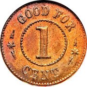 USA 1 Cent (Civil War Merchant Token. T. Ivory, Billiard Saloon Brooklyn. New York) GOOD FOR 1 CENT coin reverse USA 1 Cent (Civil War Merchant Token. T. Ivory, Billiard Saloon Brooklyn. New York) GOOD FOR 1 CENT coin reverse