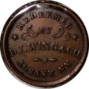 USA 1 Cent (Civil War Store Card Token. D.L. Wing and Co. Union Flour Albany. New York) REDEEMED BY D. L. WING & CO ALBANY N.Y. coin obverse USA 1 Cent (Civil War Store Card Token. D.L. Wing and Co. Union Flour Albany. New York) REDEEMED BY D. L. WING & CO ALBANY N.Y. coin obverse