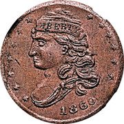 USA 1 Cent (Civil War Token Liberty Head Copper Mine) LIBERTY 1860 coin obverse USA 1 Cent (Civil War Token Liberty Head Copper Mine) LIBERTY 1860 coin obverse