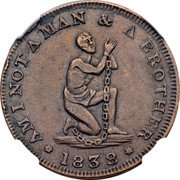 USA 1 Cent (Hard Times Token. Am I Not a Man and a Brother) AM I NOT A MAN & A BROTHER 1838 coin obverse USA 1 Cent (Hard Times Token. Am I Not a Man and a Brother) AM I NOT A MAN & A BROTHER 1838 coin obverse