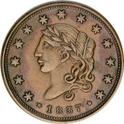 USA 1 Cent (Hard Times Token. Liberty. 15 Stars) 1837 coin obverse USA 1 Cent (Hard Times Token. Liberty. 15 Stars) 1837 coin obverse