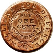 USA 1 Cent (Hard Times Token. Millions For Defence) MILLIONS FOR DEFENSE NOT ONE CENT FOR TRIBUTE coin reverse USA 1 Cent (Hard Times Token. Millions For Defence) MILLIONS FOR DEFENSE NOT ONE CENT FOR TRIBUTE coin reverse