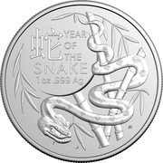 Australia 1 Dollar (Year of the Snake. Investment) YEAR OF THE SNAKE BS 1 OZ .999 AG 蛇 coin reverse