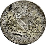 Italy 1 Luigino (Genoa Coinage. Saint George) DVX ET GVB REIP GENV 1668 coin obverse Italy 1 Luigino (Genoa Coinage. Saint George) DVX ET GVB REIP GENV 1668 coin obverse