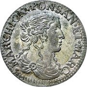 Italy 1 Luigino (Maria Maddalena Imitation de Dombes Ponzanello) MARCHION PONSAN ET MARC coin obverse Italy 1 Luigino (Maria Maddalena Imitation de Dombes Ponzanello) MARCHION PONSAN ET MARC coin obverse